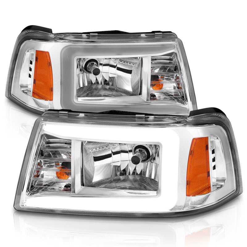 ANZO 2001-2011 Ford Ranger Crystal Headlights w/ Light Bar Chrome Housing - Crew Original