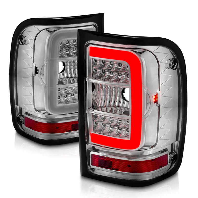 ANZO 2001-2011 Ford Ranger LED Tail Lights w/ Light Bar Chrome Housing Clear Lens - Crew Original