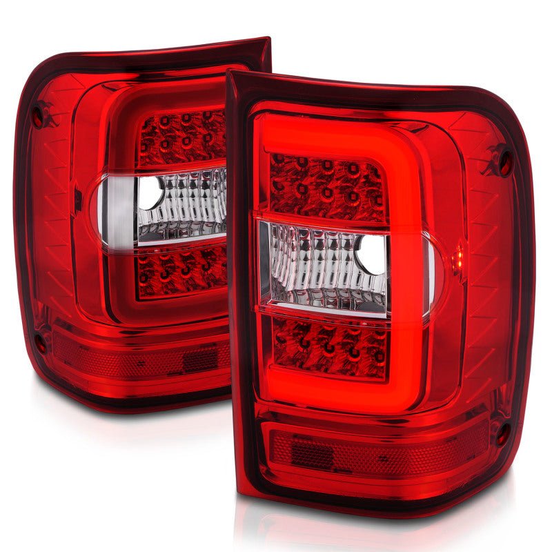 ANZO 2001-2011 Ford Ranger LED Tail Lights w/ Light Bar Chrome Housing Red/Clear Lens - Crew Original