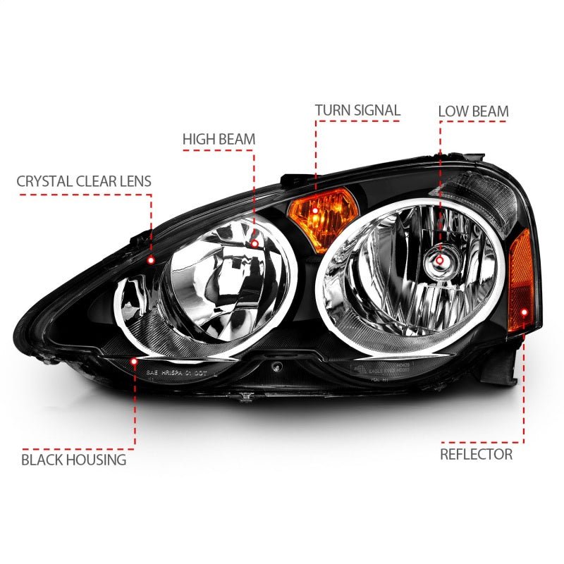 ANZO 2002-2004 Acura Rsx Crystal Headlights Black - Crew Original