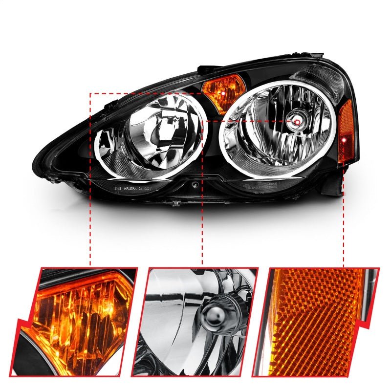 ANZO 2002-2004 Acura Rsx Crystal Headlights Black - Crew Original