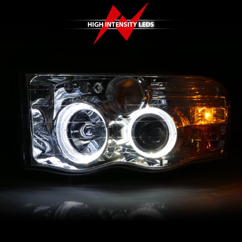 ANZO 2002-2005 Dodge Ram 1500 Projector Headlights w/ Halo Chrome Clear Amber - Crew Original