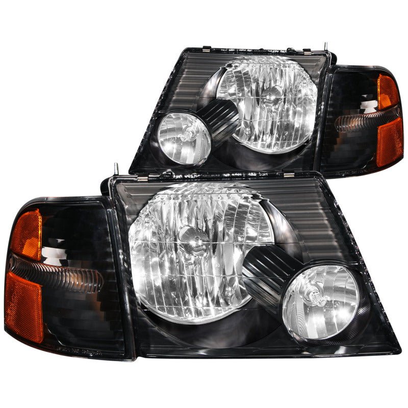 ANZO 2002-2005 Ford Explorer Crystal Headlights Black w/ Corner Lights 2pc - Crew Original