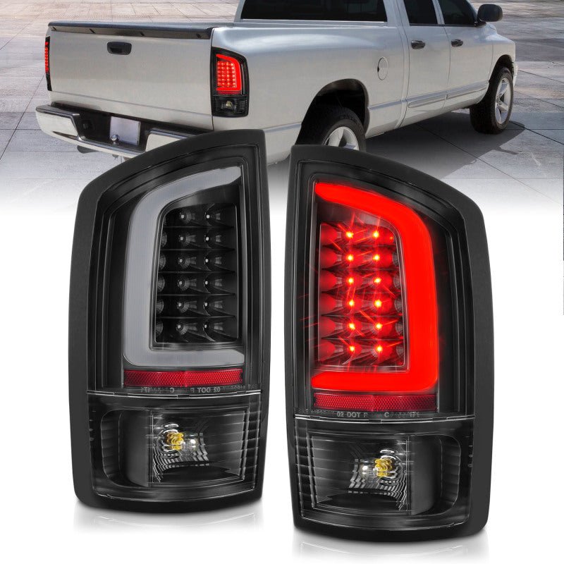 ANZO 2002-2006 Dodge Ram 1500 LED Tail Lights w/ Light Bar Black Housing Clear Lens - Crew Original