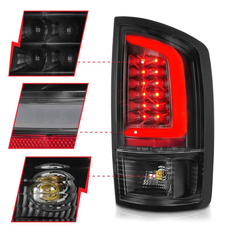 ANZO 2002-2006 Dodge Ram 1500 LED Tail Lights w/ Light Bar Black Housing Clear Lens - Crew Original