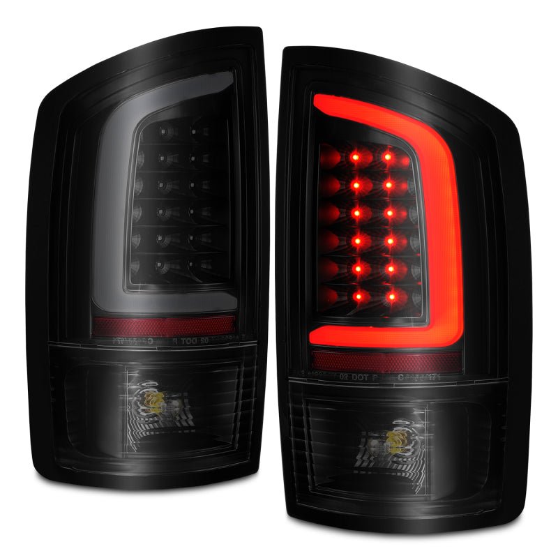 ANZO 2002-2006 Dodge Ram 1500 LED Tail Lights w/ Light Bar Black Housing Smoke Lens - Crew Original