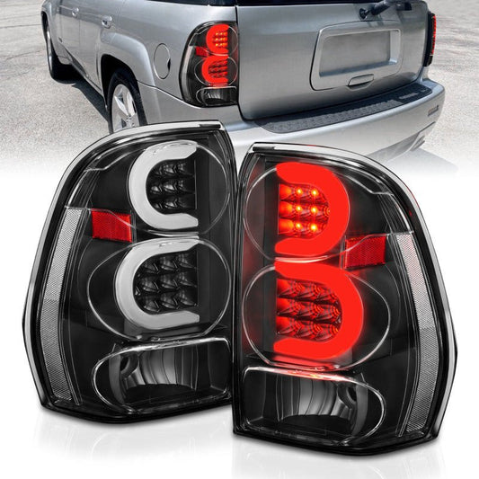 ANZO 2002-2009 Chevrolet Trailblazer LED Tail Lights w/ Light Bar Black Housing Clear Lens - Crew Original