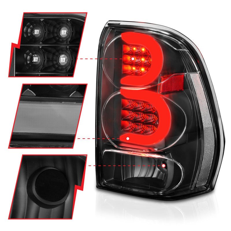 ANZO 2002-2009 Chevrolet Trailblazer LED Tail Lights w/ Light Bar Black Housing Clear Lens - Crew Original