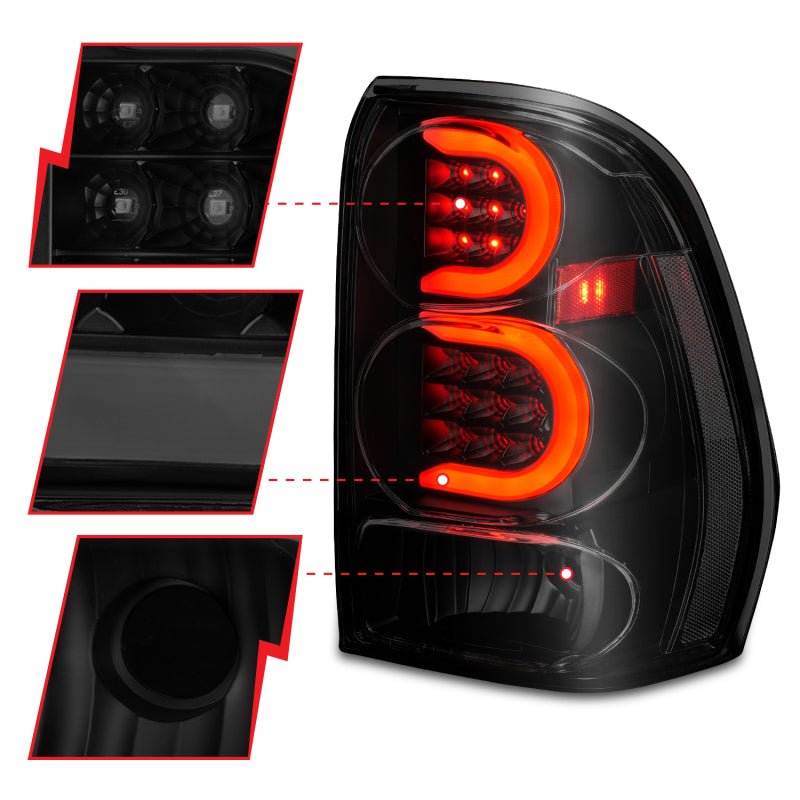 ANZO 2002-2009 Chevrolet Trailblazer LED Tail Lights w/ Light Bar Black Housing Smoke Lens - Crew Original