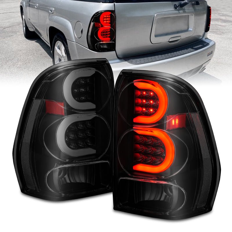 ANZO 2002-2009 Chevrolet Trailblazer LED Tail Lights w/ Light Bar Black Housing Smoke Lens - Crew Original