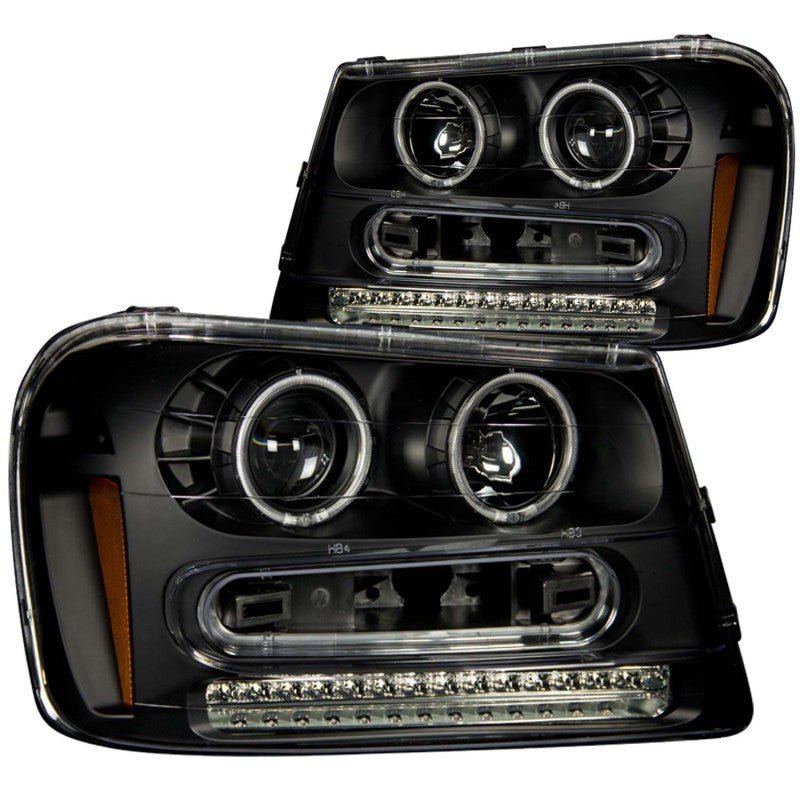 ANZO 2002-2009 Chevrolet Trailblazer Projector Headlights w/ Halo Black - Crew Original