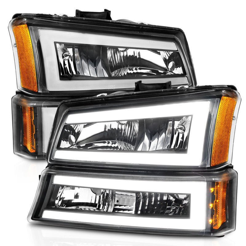 ANZO 2003-2006 Chevrolet Silverado 1500 Crystal Headlights w/ Light Bar Black Housing - Crew Original