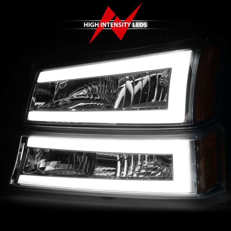 ANZO 2003-2006 Chevrolet Silverado 1500 Crystal Headlights w/ Light Bar Chrome Housing - Crew Original