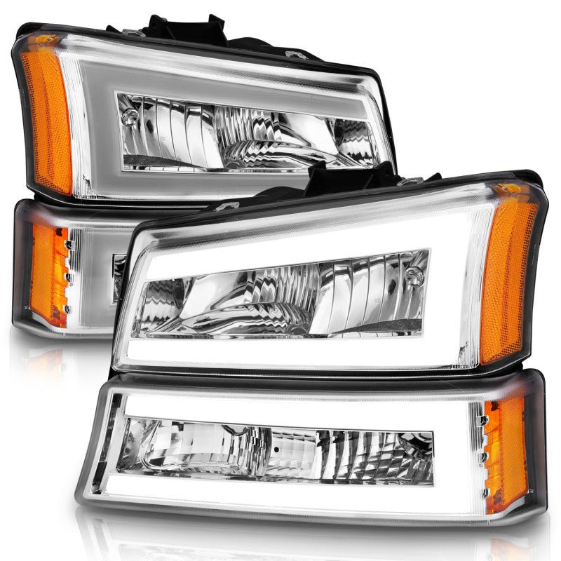 ANZO 2003-2006 Chevrolet Silverado 1500 Crystal Headlights w/ Light Bar Chrome Housing - Crew Original