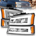 ANZO 2003-2006 Chevrolet Silverado 1500 Crystal Headlights w/ Light Bar Chrome Housing - Crew Original
