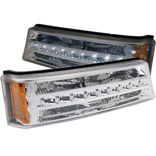 ANZO 2003-2006 Chevrolet Silverado 1500 LED Parking Lights Chrome w/ Amber Reflector - Crew Original