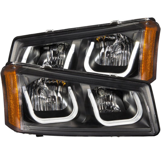 ANZO 2003-2006 Chevrolet Silverado 1500 Projector Headlights w/ U-Bar Black - Crew Original