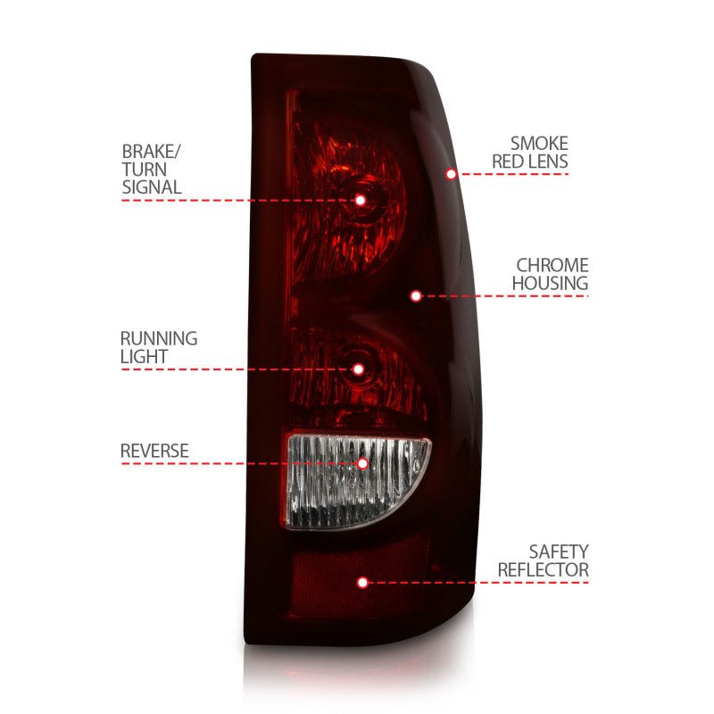 ANZO 2003-2006 Chevrolet Silverado 1500 Taillights Taillights Dark Red/Clear Lens (OE Style) (Pair) - Crew Original