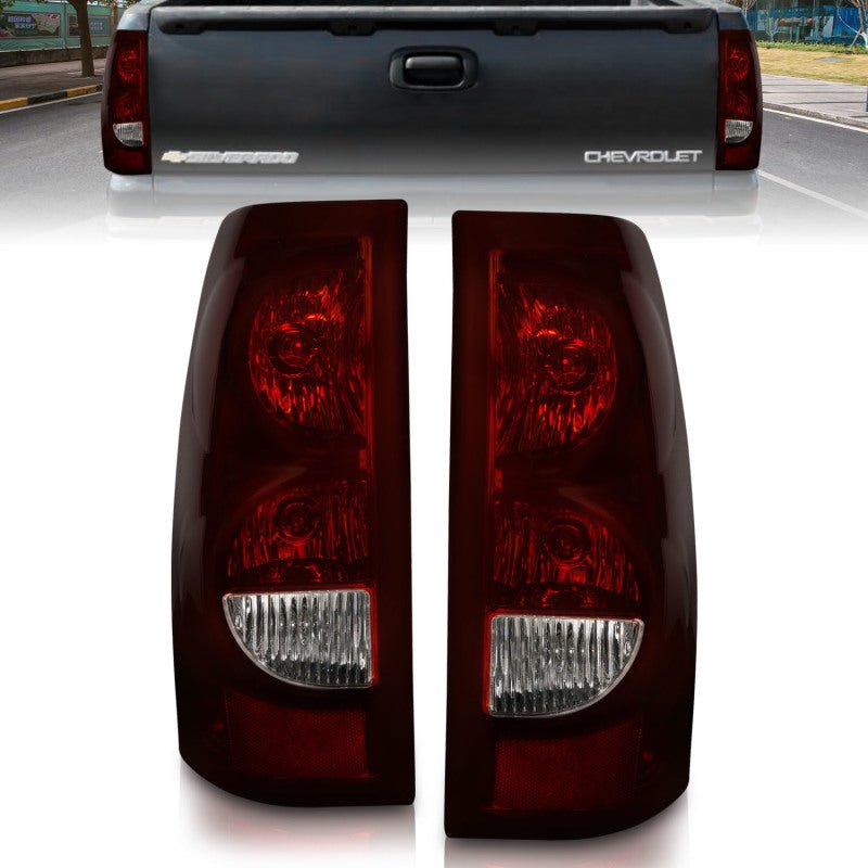 ANZO 2003-2006 Chevrolet Silverado 1500 Taillights Taillights Dark Red/Clear Lens (OE Style) (Pair) - Crew Original