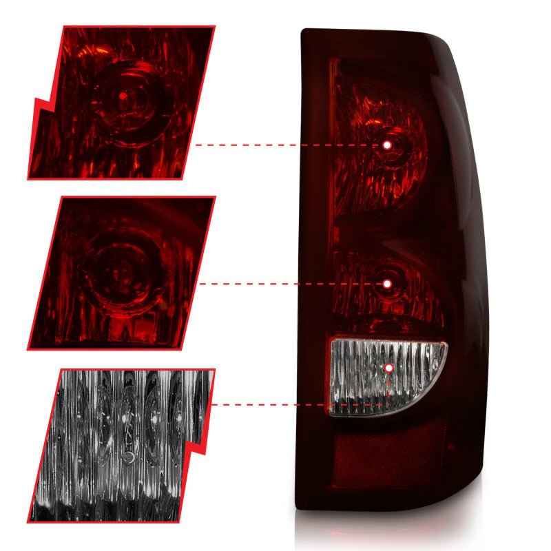 ANZO 2003-2006 Chevrolet Silverado 1500 Taillights Taillights Dark Red/Clear Lens (OE Style) (Pair) - Crew Original