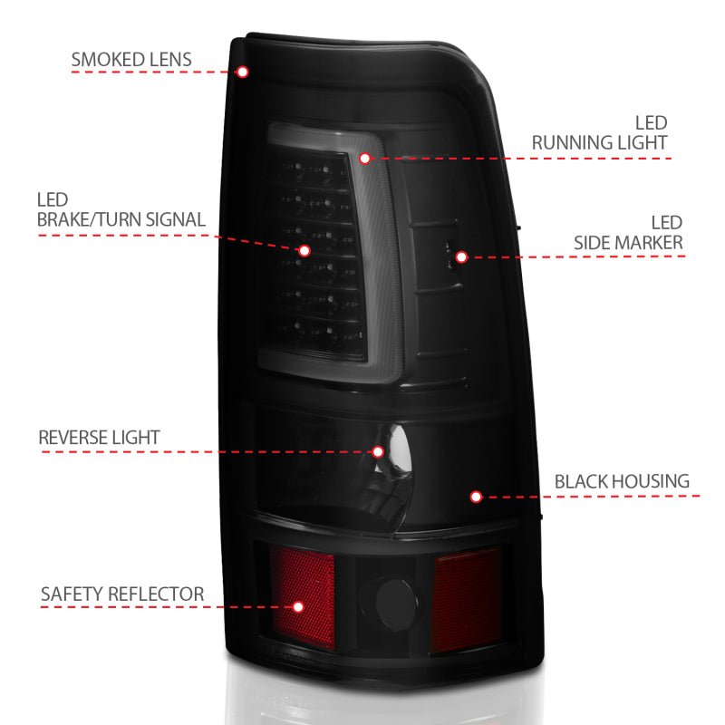 ANZO 2003-2006 Chevy Silverado 1500 LED Taillights Plank Style Black w/Smoke Lens - Crew Original