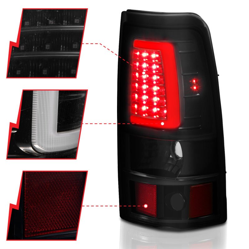 ANZO 2003-2006 Chevy Silverado 1500 LED Taillights Plank Style Black w/Smoke Lens - Crew Original