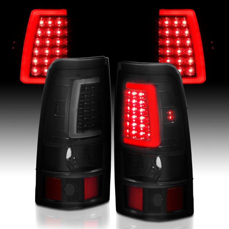 ANZO 2003-2006 Chevy Silverado 1500 LED Taillights Plank Style Black w/Smoke Lens - Crew Original