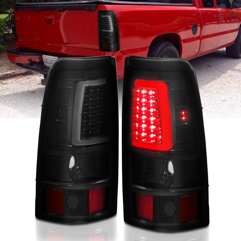 ANZO 2003-2006 Chevy Silverado 1500 LED Taillights Plank Style Black w/Smoke Lens - Crew Original