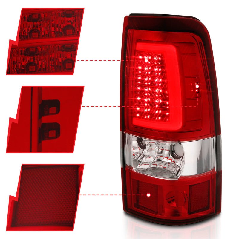 ANZO 2003-2006 Chevy Silverado 1500 LED Taillights Plank Style Chrome With Red/Clear Lens - Crew Original