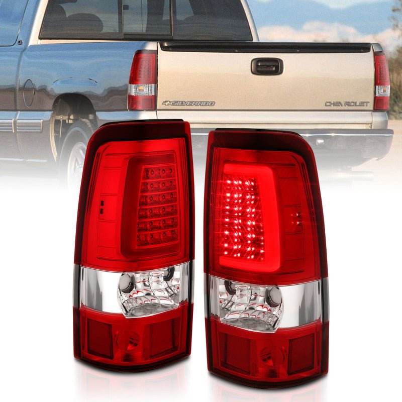 ANZO 2003-2006 Chevy Silverado 1500 LED Taillights Plank Style Chrome With Red/Clear Lens - Crew Original