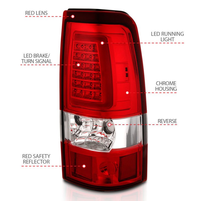 ANZO 2003-2006 Chevy Silverado 1500 LED Taillights Plank Style Chrome With Red/Clear Lens - Crew Original