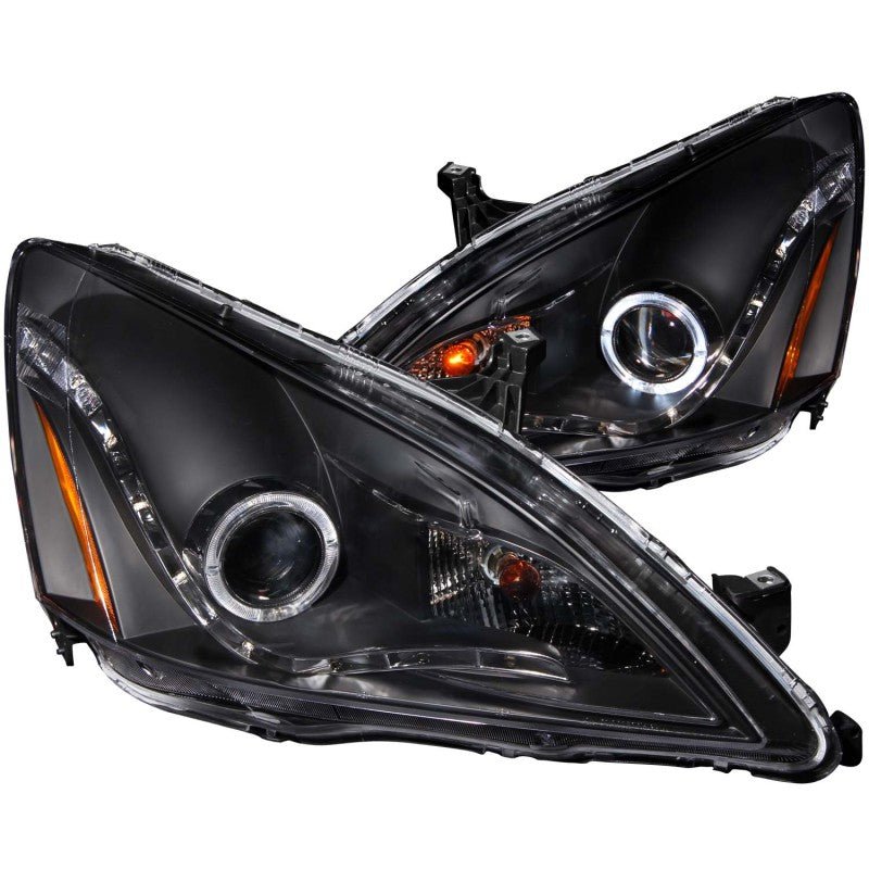 ANZO 2003-2007 Honda Accord Projector Headlights w/ Halo Black (R8 Style) - Crew Original