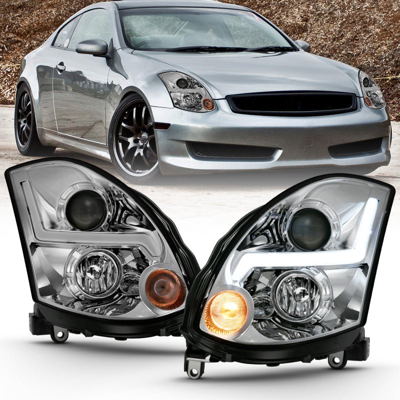 ANZO 2003-2007 Infiniti G35 Projector Headlight Plank Style Black (HID Compatible, No HID Kit ) - Crew Original