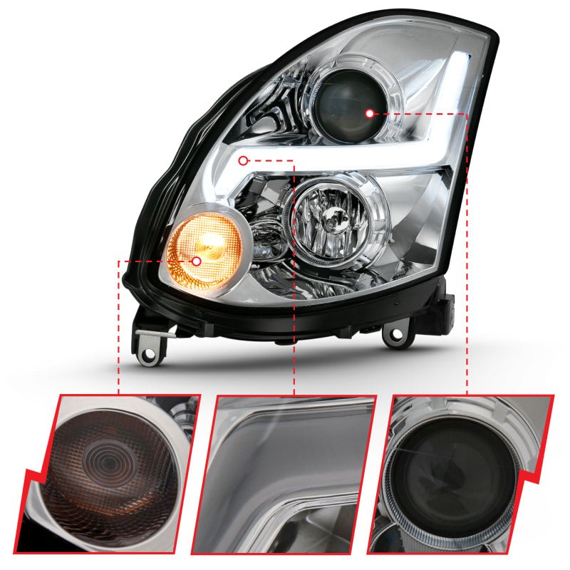 ANZO 2003-2007 Infiniti G35 Projector Headlight Plank Style Black (HID Compatible, No HID Kit ) - Crew Original