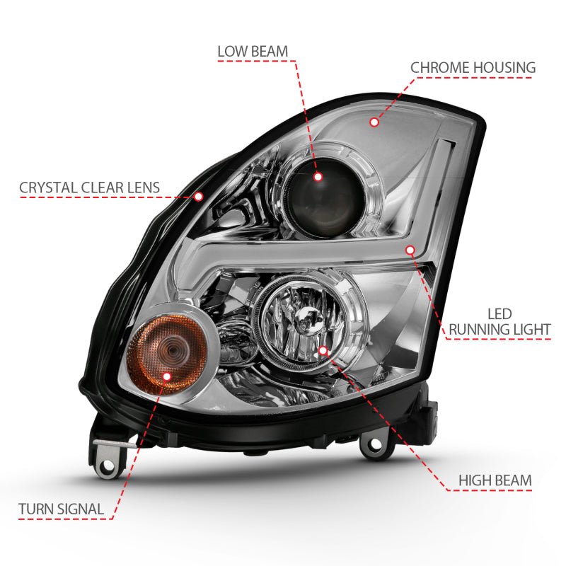 ANZO 2003-2007 Infiniti G35 Projector Headlight Plank Style Black (HID Compatible, No HID Kit ) - Crew Original