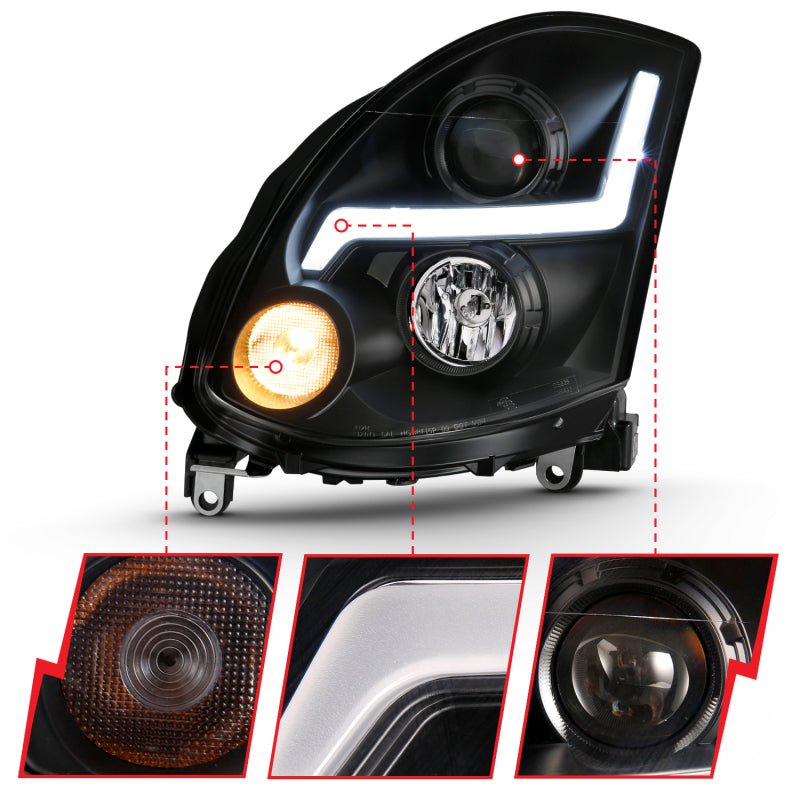 ANZO 2003-2007 Infiniti G35 Projector Headlight Plank Style Chrome (HID Compatible, No HID Kit ) - Crew Original