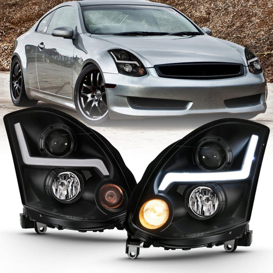 ANZO 2003-2007 Infiniti G35 Projector Headlight Plank Style Chrome (HID Compatible, No HID Kit ) - Crew Original