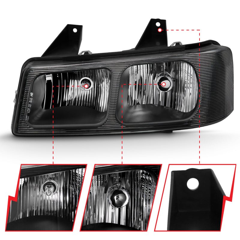 ANZO 2003-2017 Chevy Express Crystal Headlight Black - Crew Original