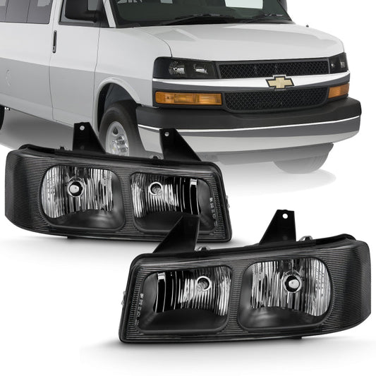 ANZO 2003-2017 Chevy Express Crystal Headlight Black - Crew Original