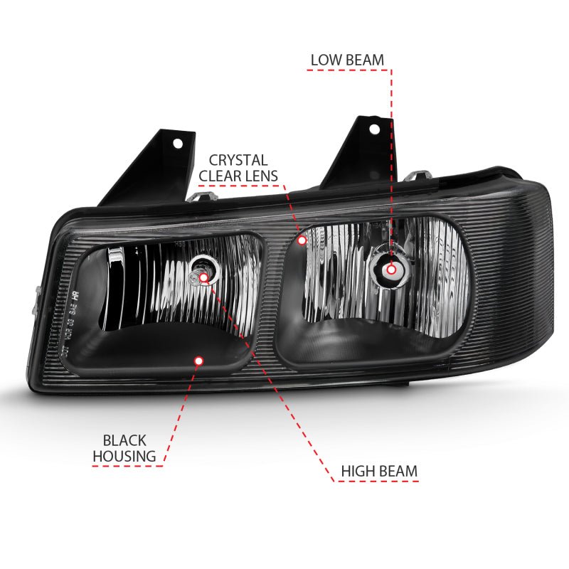 ANZO 2003-2017 Chevy Express Crystal Headlight Black - Crew Original