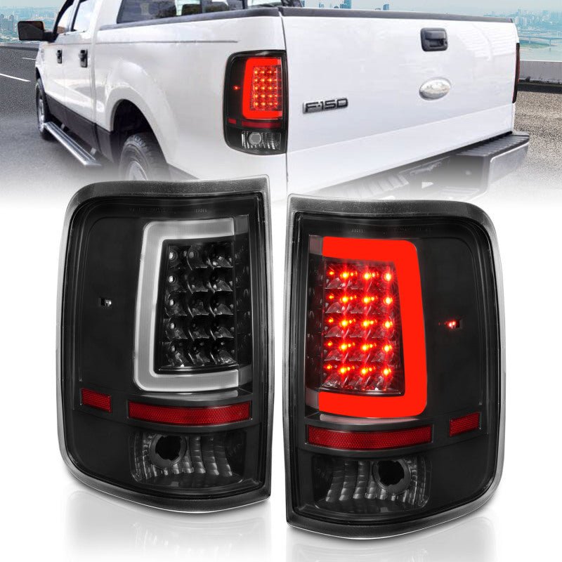 ANZO 2004-2006 Ford F-150 LED Tail Lights w/ Light Bar Black Housing Clear Lens - Crew Original