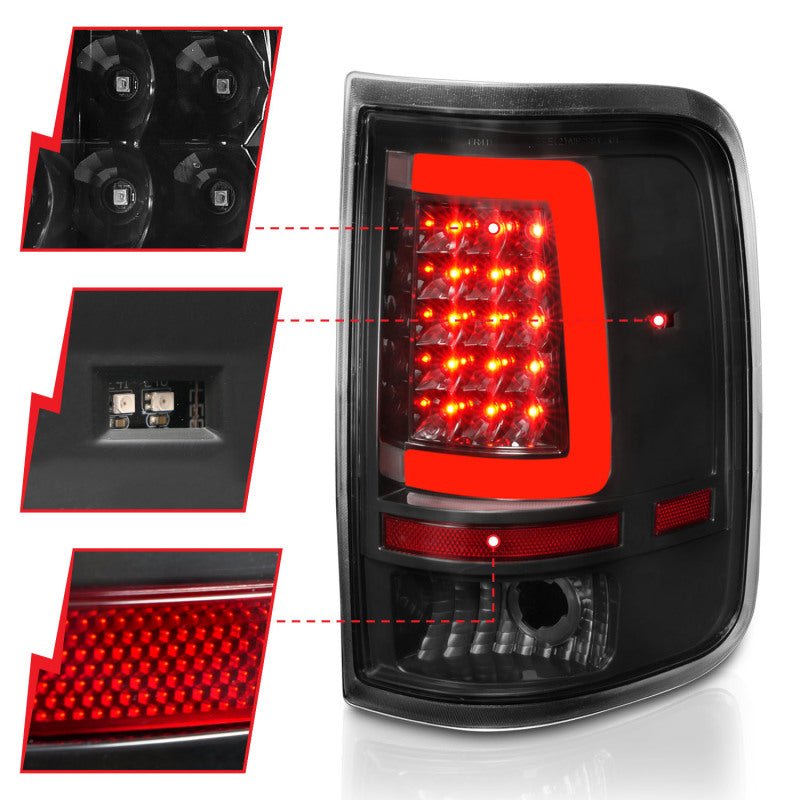 ANZO 2004-2006 Ford F-150 LED Tail Lights w/ Light Bar Black Housing Clear Lens - Crew Original