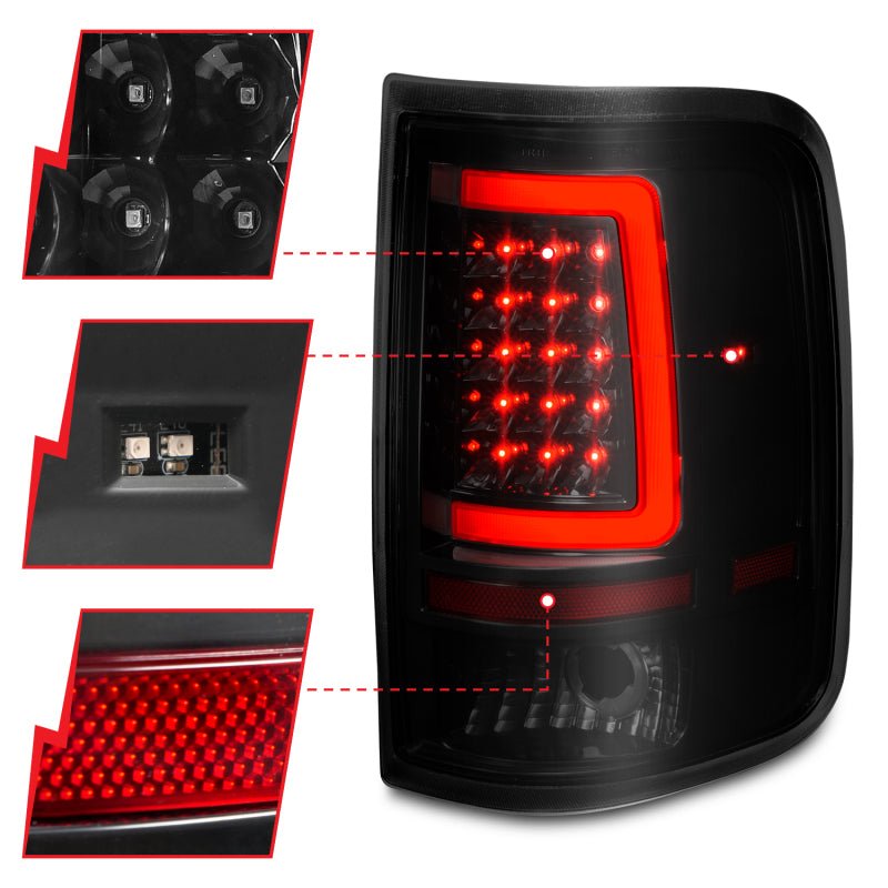 ANZO 2004-2006 Ford F-150 LED Tail Lights w/ Light Bar Black Housing Smoke Lens - Crew Original