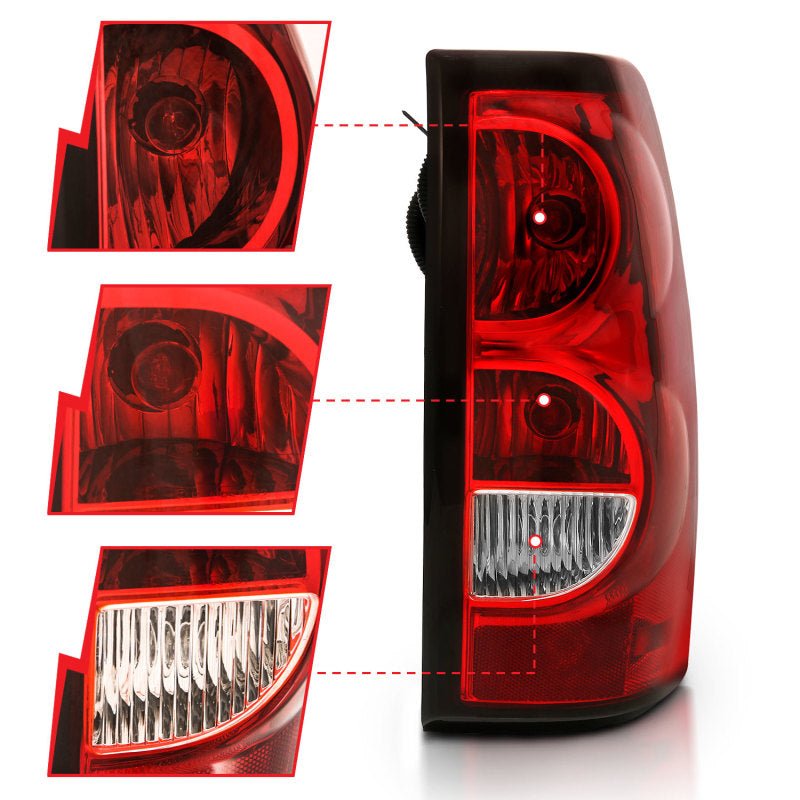 ANZO 2004-2007 Chevy Silverado Taillight Red/Clear Lens w/Black Trim (OE Replacement) - Crew Original