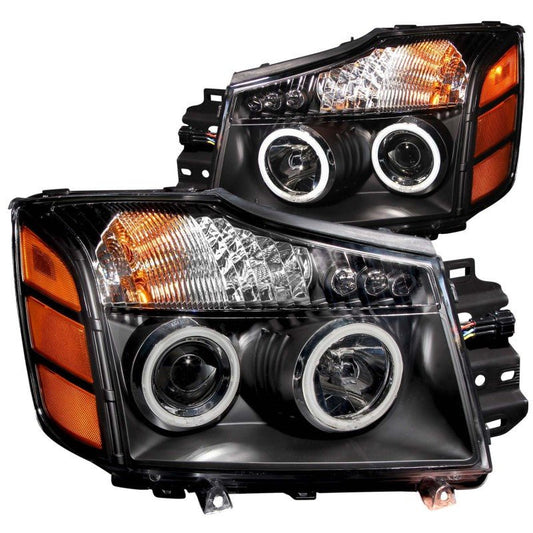 ANZO 2004-2007 Nissan Armada Projector Headlights w/ Halo Black (CCFL) - Crew Original