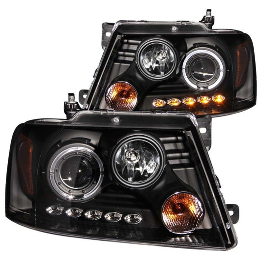 ANZO 2004-2008 Ford F-150 Projector Headlights w/ Halo and LED Black - Crew Original