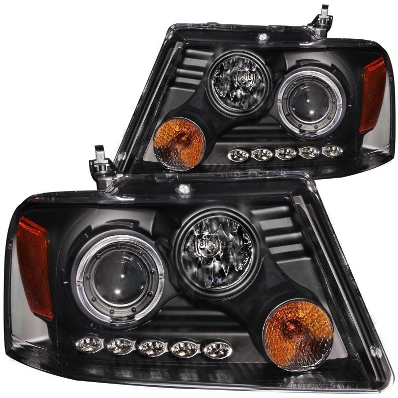 ANZO 2004-2008 Ford F-150 Projector Headlights w/ Halo and LED Black G2 - Crew Original