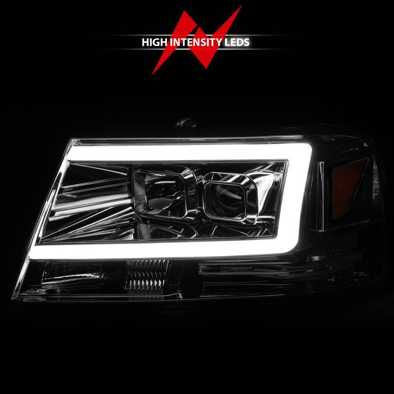 ANZO 2004-2008 Ford F-150 Projector Headlights w/ Light Bar Chrome Housing - Crew Original