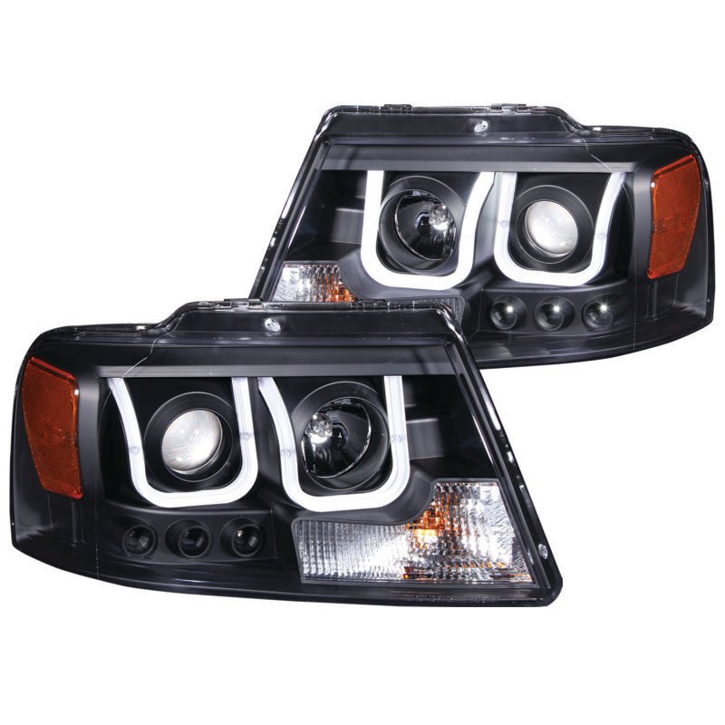 ANZO 2004-2008 Ford F-150 Projector Headlights w/ U-Bar Black - Crew Original