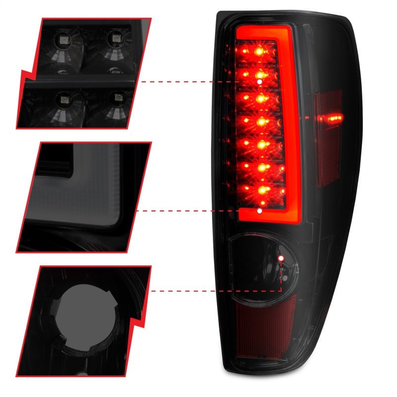 ANZO 2004-2012 Chevrolet Colorado/ GMC Canyon LED Tail Lights w/ Light Bar Black Housing Smoke Lens - Crew Original